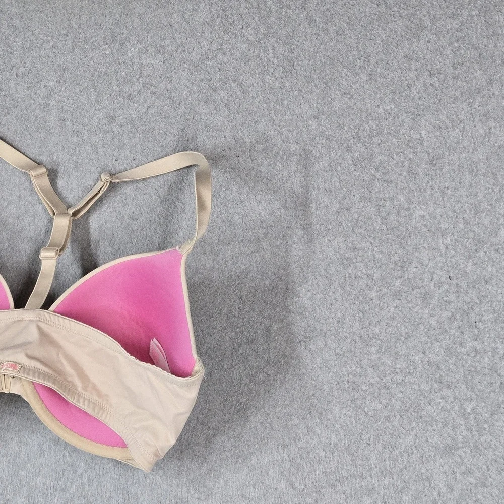 PINK Victoria's Secret Women Bra 34DD Beige Wear Everywhere Push Up Front Close